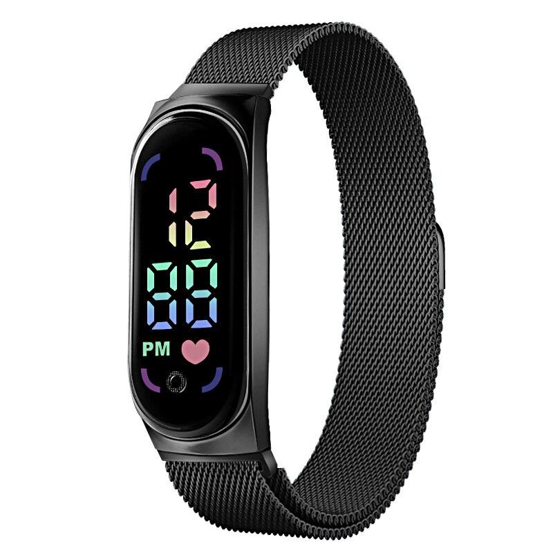

New LED Women Watches for Girls Magnetic Watchband Strap Waterproof Touch Feminine Clock Digital Wristwatches Gift чорний