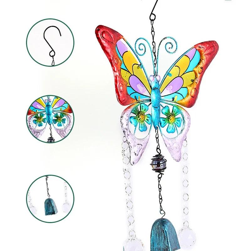 Schmetterling Windspiel Ornament Zuhause Pastoraler Stil Bunt Bedruckter Schmetterling Doppelschicht Kristallkugel Glocke Ornament