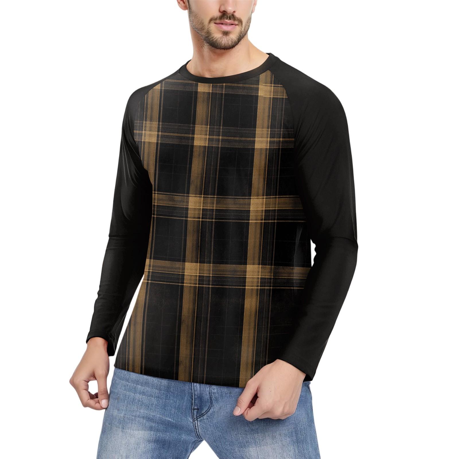 

Мужская мода принтованный реглан длинный рукав спортивный топ XXXL золотой