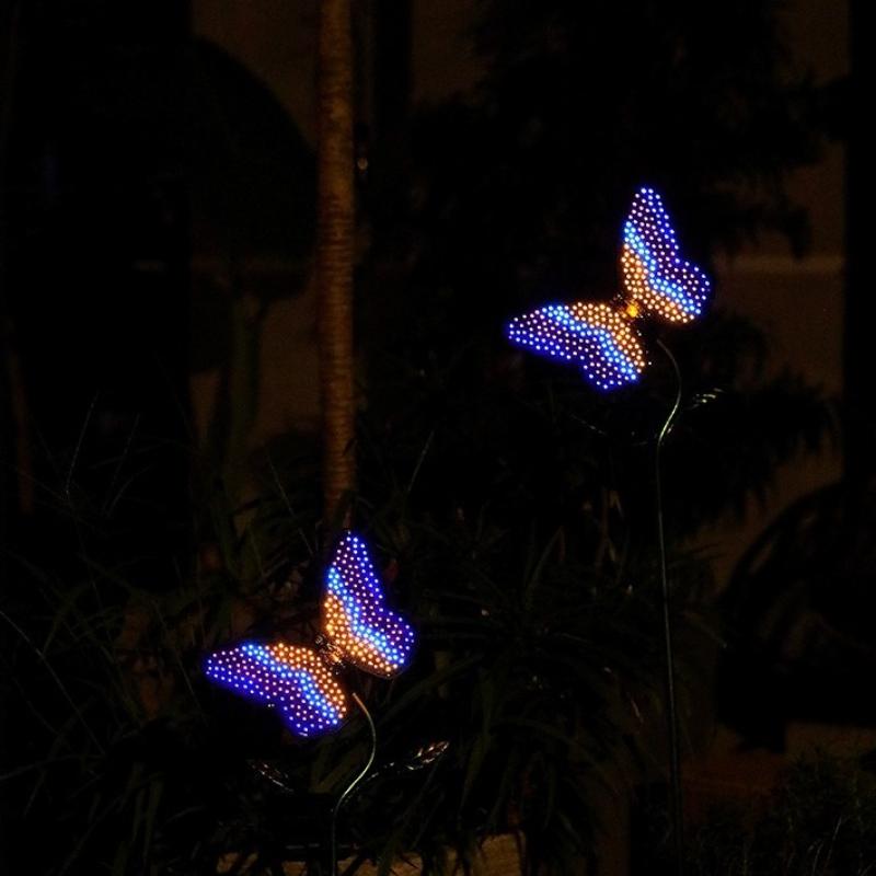 Outdoor Solar Garden Stake Lamp Flowing LED Butterfly Light 6-8H Fast Charge 8H Runtime for Lawn Pathway Yard Patio Decor