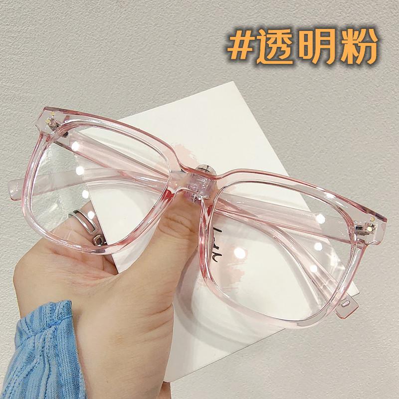 Internet celebrity transparent glasses square myopia men and women flat light large round face radiation protection thin blue light glasses frame