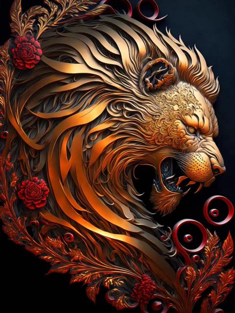 5D Diy Diamond Painting Gold Lion And Flowers Cross Stitch Animal Head Diamond Art Embroidery Mosaic Home Decoration Gifts