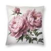 Pink Peonies Floral Pillowcase Polyester Linen Velvet Creative Zip Decorative Sofa Cushion Cover
