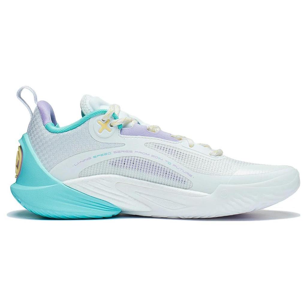 Li Ning Speed 10 Cushioning Slip Resistant Abrasion Resistant Breathable Low top Basketball Shoes Men's White Purple ABAT085-68