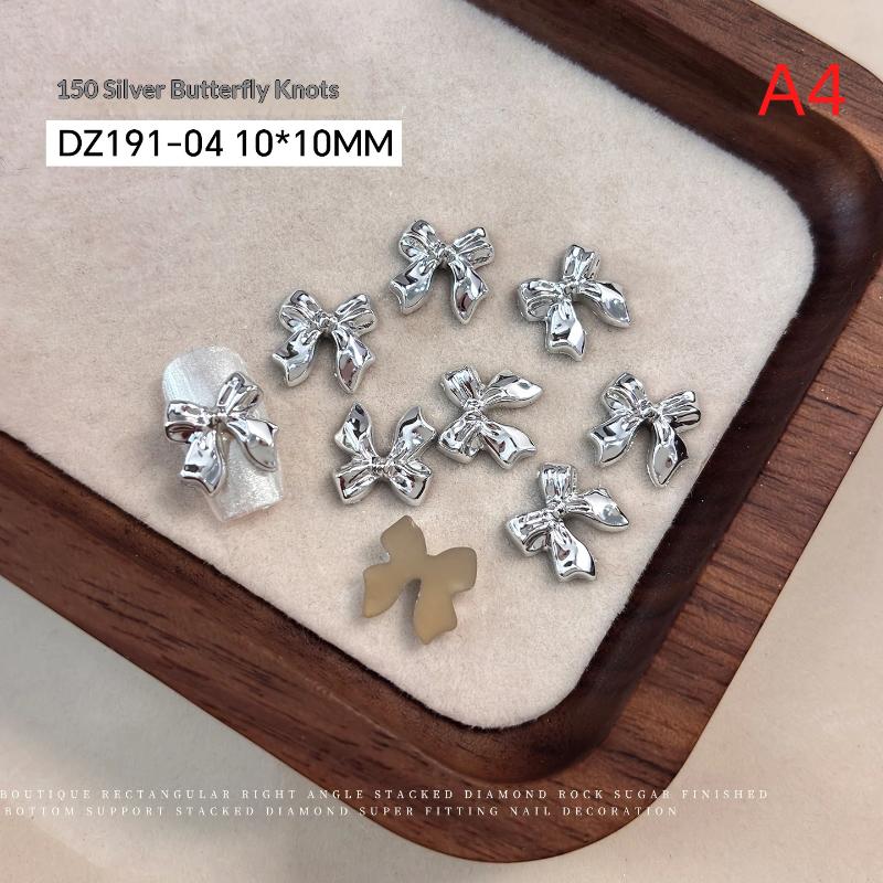 

50Pcs Gold Silver Brief French Bow Tie Bowknots Ribbon Resin Nail Art Rhinestones Decorations Manicure Imitation Metal Charms A4