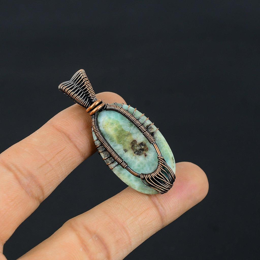 Baum des Lebens Larimar Edelstein Kupferdraht gewickelt handgefertigter Anhänger Schmuck Geschenk für die Liebe