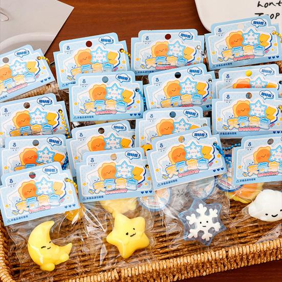 Cartoon Weather Squeeze Toy with Bell Ball Chain Stress Relief Slow Rising Star Moon Snowflake Cloud Sensory Fidget Toy Decompression Gadget