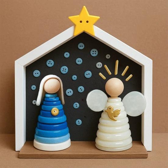 DIY Button Nativity Scene Kit Christmas Craft Set with Buttons Beads