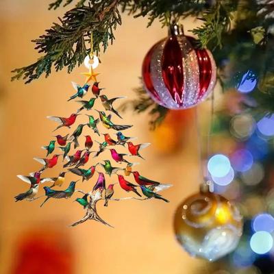 Hummingbird Christmas Ornament Colorful Stack Bird Hanging Decoration Double-Sided Acrylic Tree Ornament for Bird Lovers Gifts