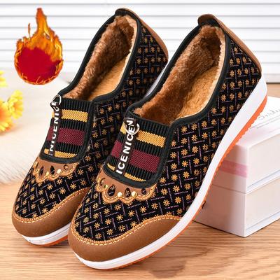 Women's Winter Low-top Thickened Warm Cotton Shoes Middle-aged and Elderly Mom Floral Flat with Cloth Shoes