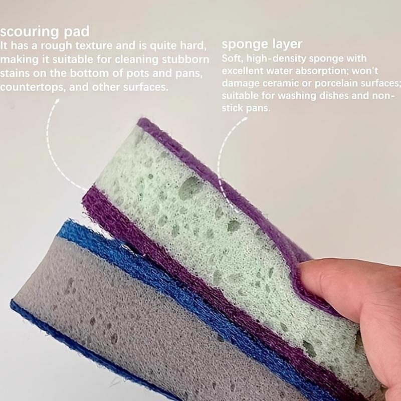 3 High-density Colored Dishwashing Sponges, Designed for Efficient Composite Cleaning In Kitchens, Bathrooms, and Homes
