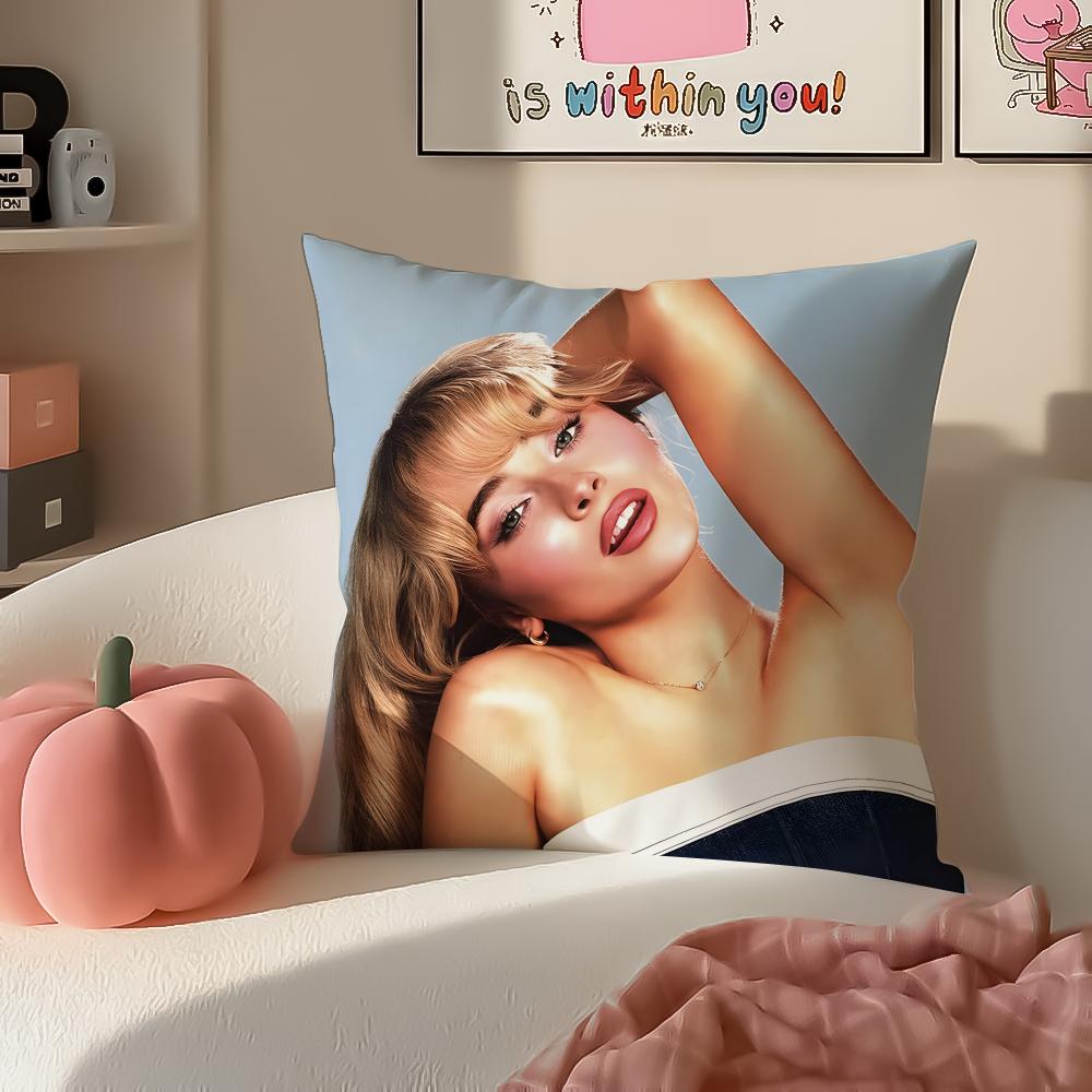 Modern Pop Beautiful Singer SSabrina Carpenter Cushion Cover Pillowcase Short Plush Invisible Zipper Room Sofa Cushion Cover