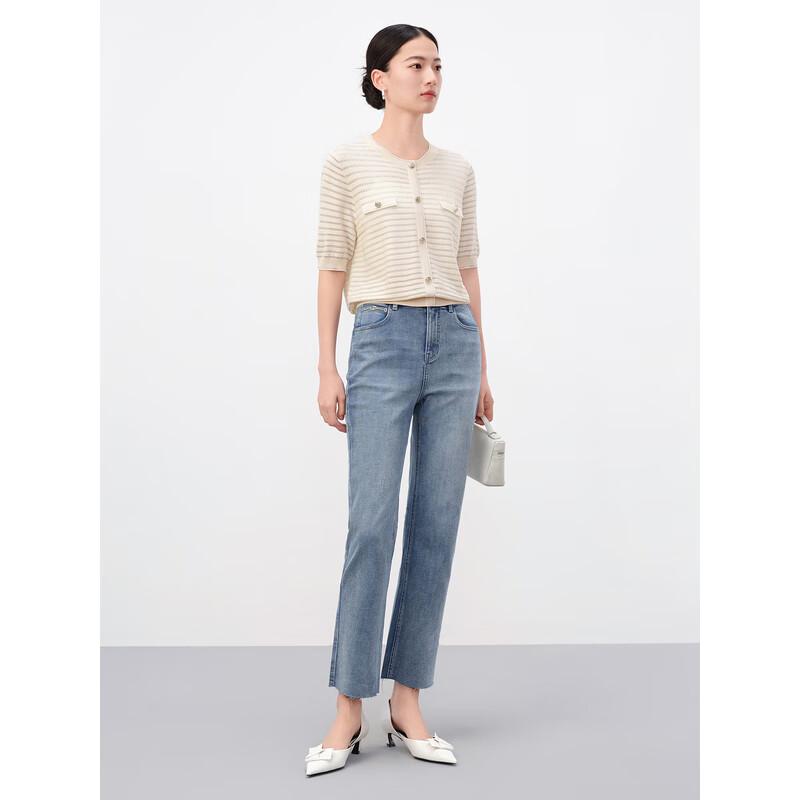 Jiuzi Anacoco Damen Elegantes Gestreiftes Strickoberteil