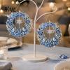 Holiday Gift for Friends 2Pcs Pearl Diamond Christmas Ornament Set, 2D Acrylic Glitter Hanging Tree Pendants Decor with Ribbon, Festive Pendant Party