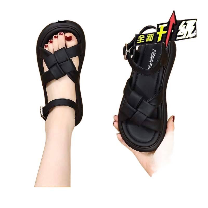 Sports Sandals Women's Summer 2025 New Roman Flat-bottomed Woven Soft-soled Lightweight Student Non-slip One-word Beach Shoes