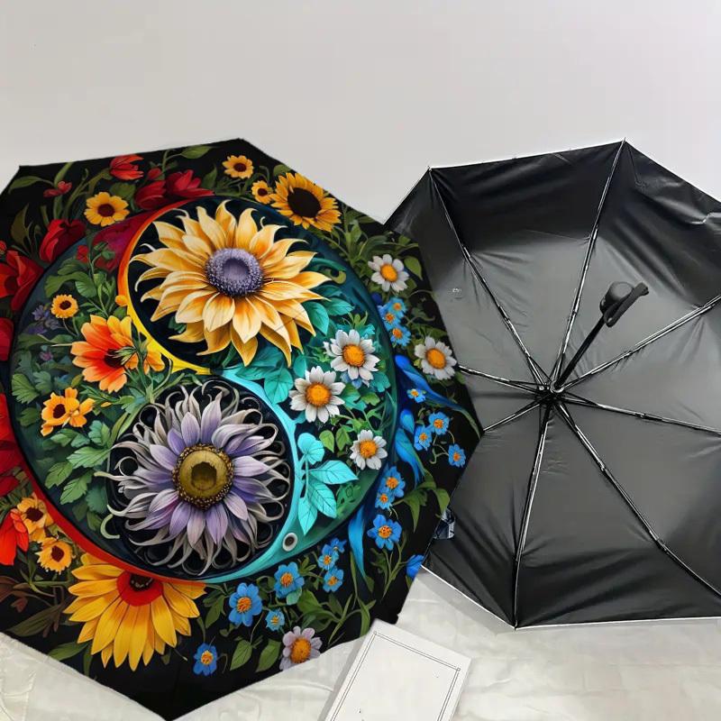 1pc Floral Yin-Yang Harmony Umbrella with Plastic Handle,Suitable for All Seasons Home Travel Outdoor UmbrellaDD1779