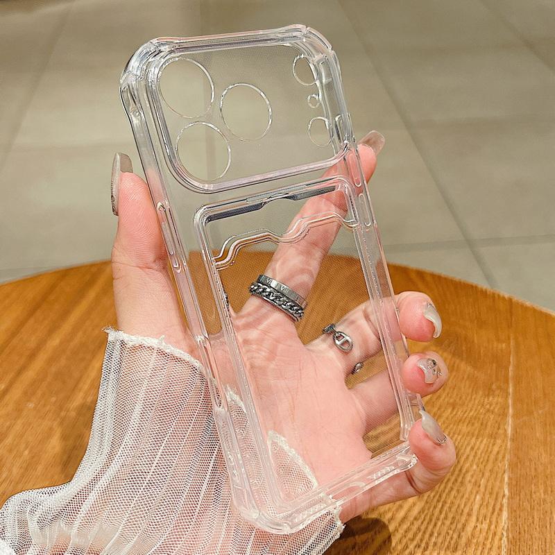 Card Slot Shockproof TPU Phone Case For iPhone 17 Air 15 14 13 11 12 16 Pro Max Plus Mini XS Max Transparent Silicone Soft Cover