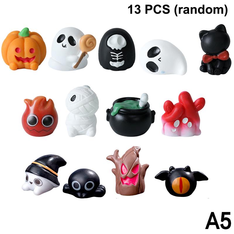 9-14pcs Halloween 3D Pumpkin Ghost Statue Castle Miniature Figures Resin Desktop Decoration Party Ornaments Landscape