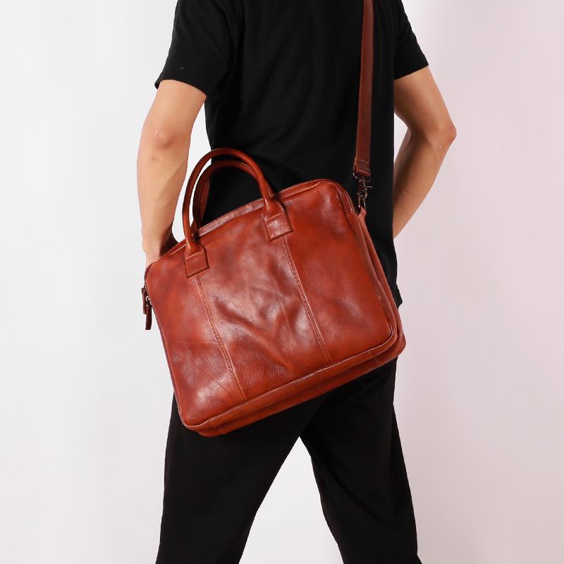 Men's Retro Genuine Leather Multi-Compartment Briefcase and Backpack