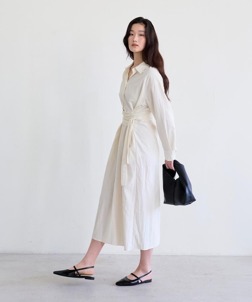 The Ello Feminine Wrap Tie Dress (Cream)