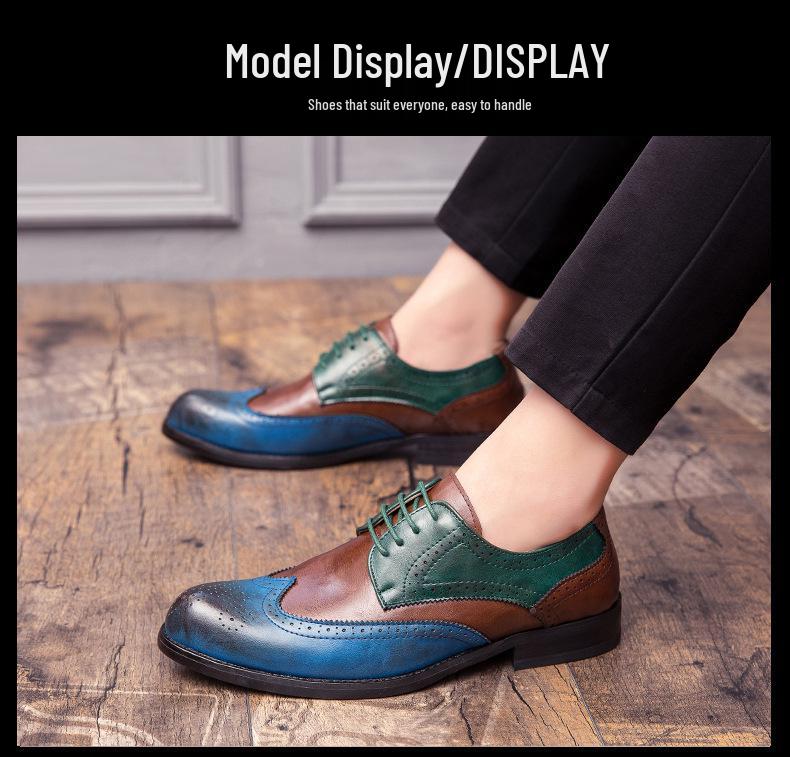 Men's Plus Size Brogue Color Block Leather Dress Shoes - British Style