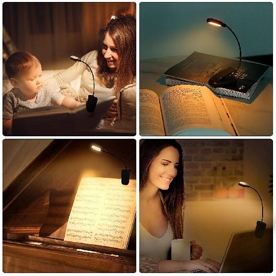 2022 New Style Portable USB Rechargeable LED Reading Light Amber Color Brightness Adjustable Clip-On Book Lights