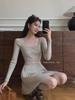 Elegant French Design Slim Knit Dress with Pleated Skirt – 2023 Autumn/Winter Collection