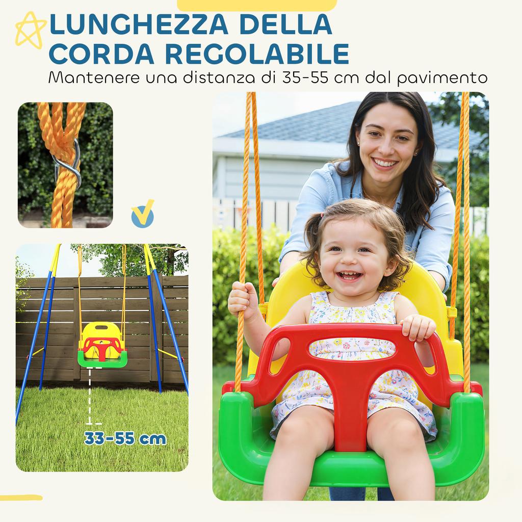 Adjustable Garden Swing for Children with Backrest and Barrier, In Steel and PP, 128x155x157 Cm, Green