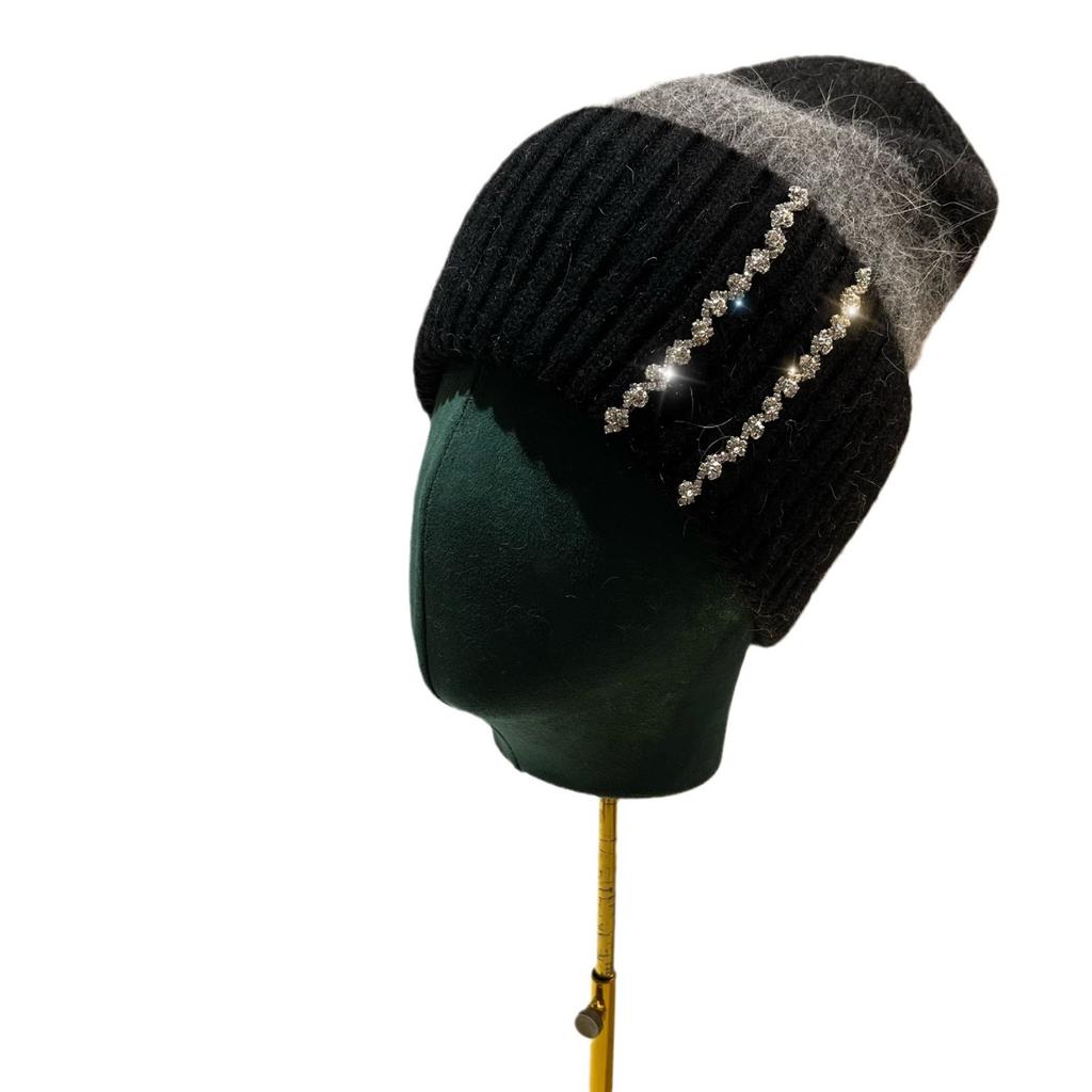 High-quality Angolan Long Rabbit Fur Rhinestone Knitted Hat, Winter Export To Russia, Warm Soft Waxy Plus Ear Protection Hat