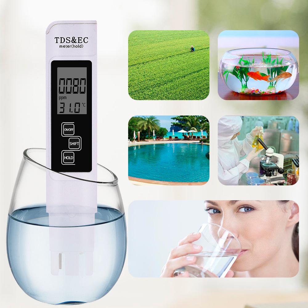 3 In 1 Digital Water Quality Tester EC TDS Meter Range 0-9990 Multifunctional Water Purity Temperature Meter for Drinking Pools
