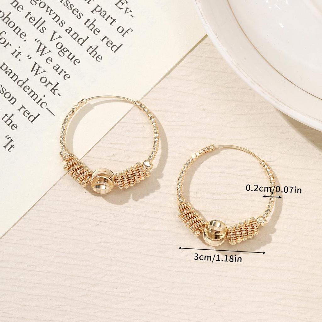 European and American Fashionable Screw Thread Bead Earrings - Versatile Copper Hoops for Women