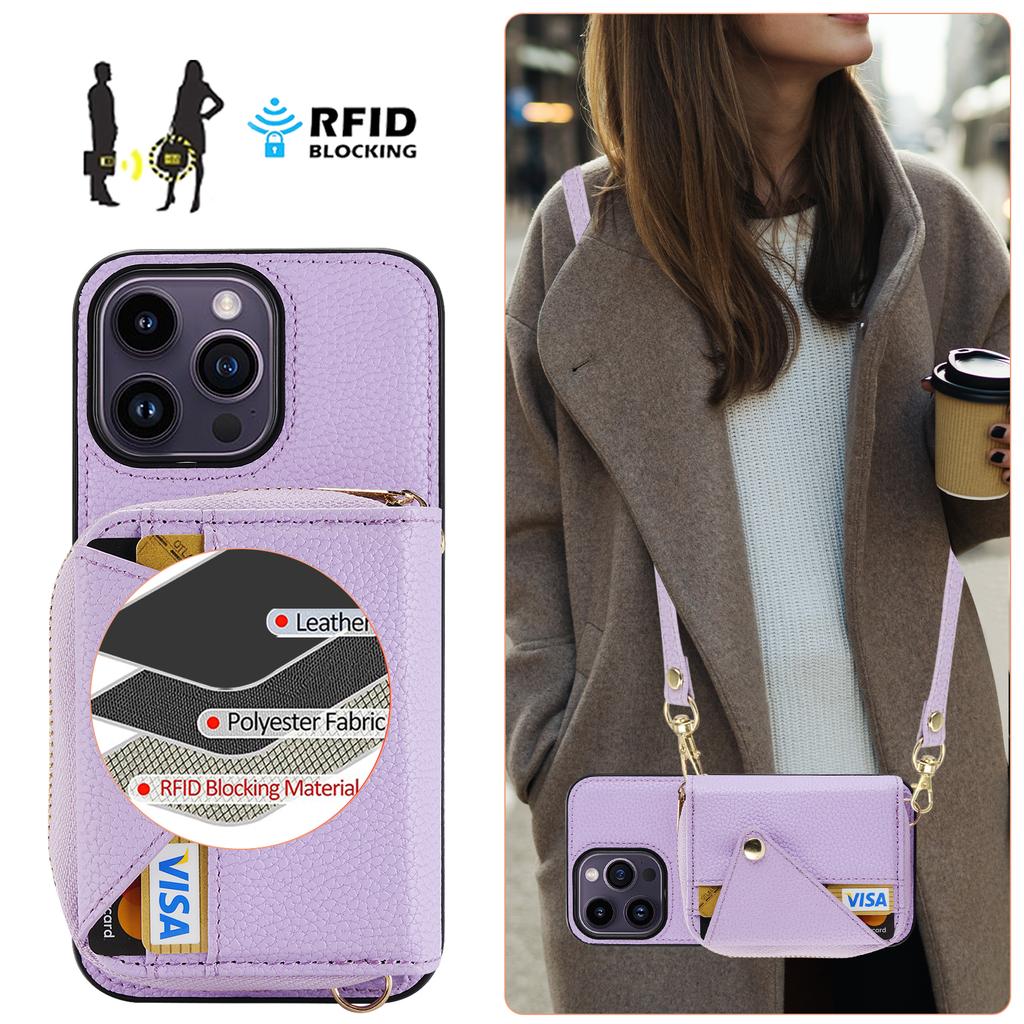 Crossbody Wallet Cards Bag Lanyard Zipper Kožené pouzdro pro iPhone 15 14 Plus 13 12 11 Pro Max XSMax XR Samsung S24 S23 S22 S21 Ultra Plus A15 A14 A54