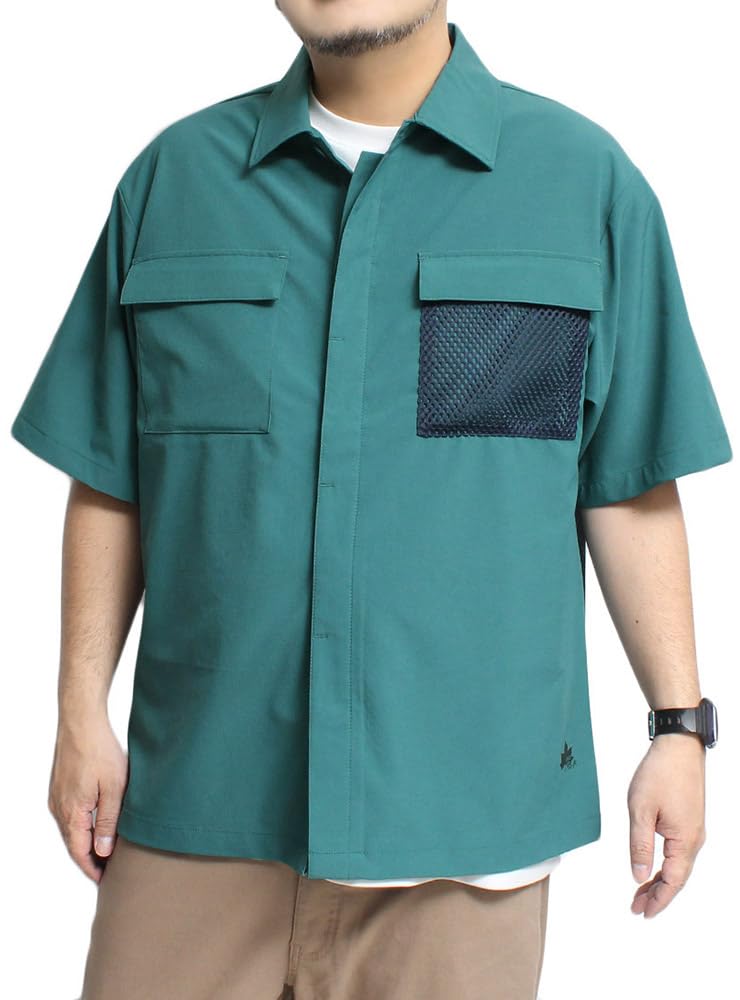 One Colors LOGOS PARK Men's Short Sleeve Shirt, Water-Repellent Ripstop with Mesh Back, Stretch Work Shirt, Size 5L, Green (40)