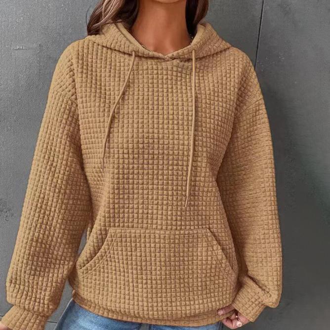 Maglione a maniche lunghe girocollo waffle tinta unita autunnale e invernale Top tinta unita