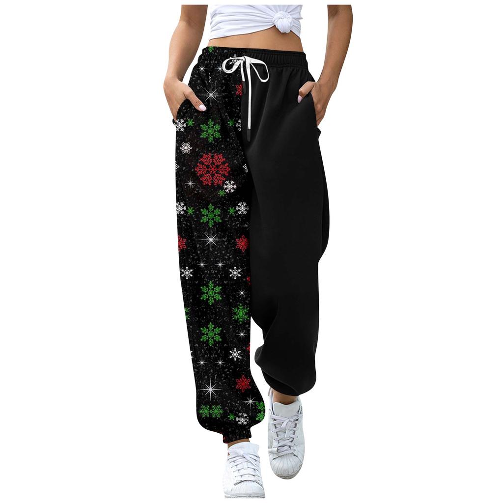 Women's Christmas  Print Casual Pants Drawstring Elastic Waist Drawstring Pants WIth Pockets