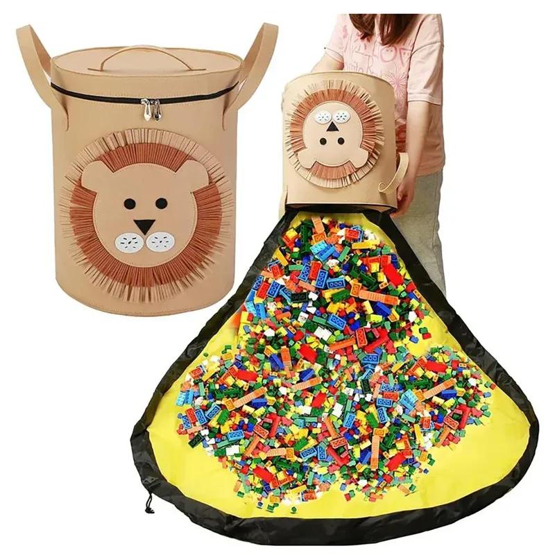Filz Faltbare Spielzeugaufbewahrungstasche Abnehmbar Staubdicht Groß Bausteine Kinder Spielmatte Niedliches Tier Schrank Organizer Ziplock-Beutel