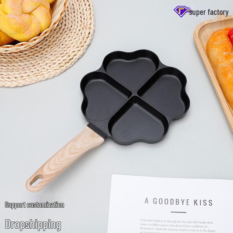 Heart-shaped Non-stick Maifan Stone Breakfast Pan with Four Holes for Eggs, Dumplings, and Hamburgers