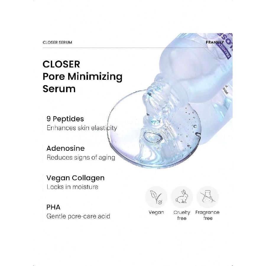 FRANKLY Closer Serum Jumbo - 60ml | Powerful Pore Minimizer Serum Infused With 9 Peptides, Vegan Collagen, Adenosine, And Pha