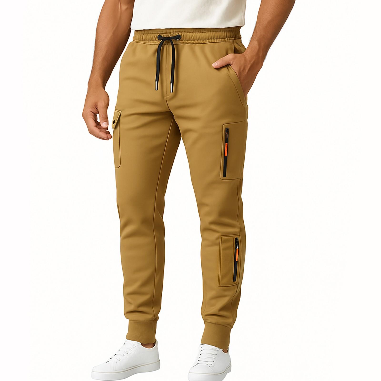 

Men s High Waisted Wide Legs Pants Casual Drawstring Pants Joggers With Pockets S хаки