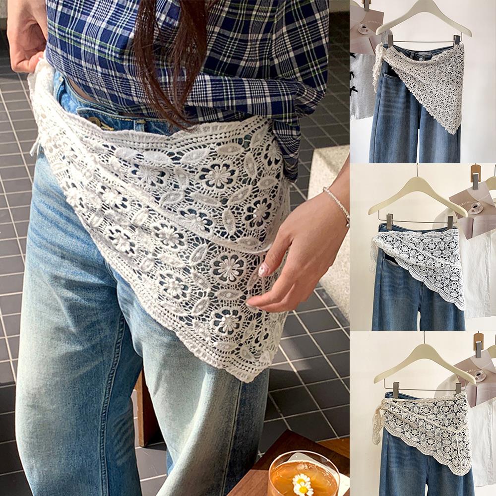 Vintage Crochet Hollow Scarf For Women Triangle Headband  Summer Lace Embroidery Neckerchief Travel Literary Po Hair Scarf