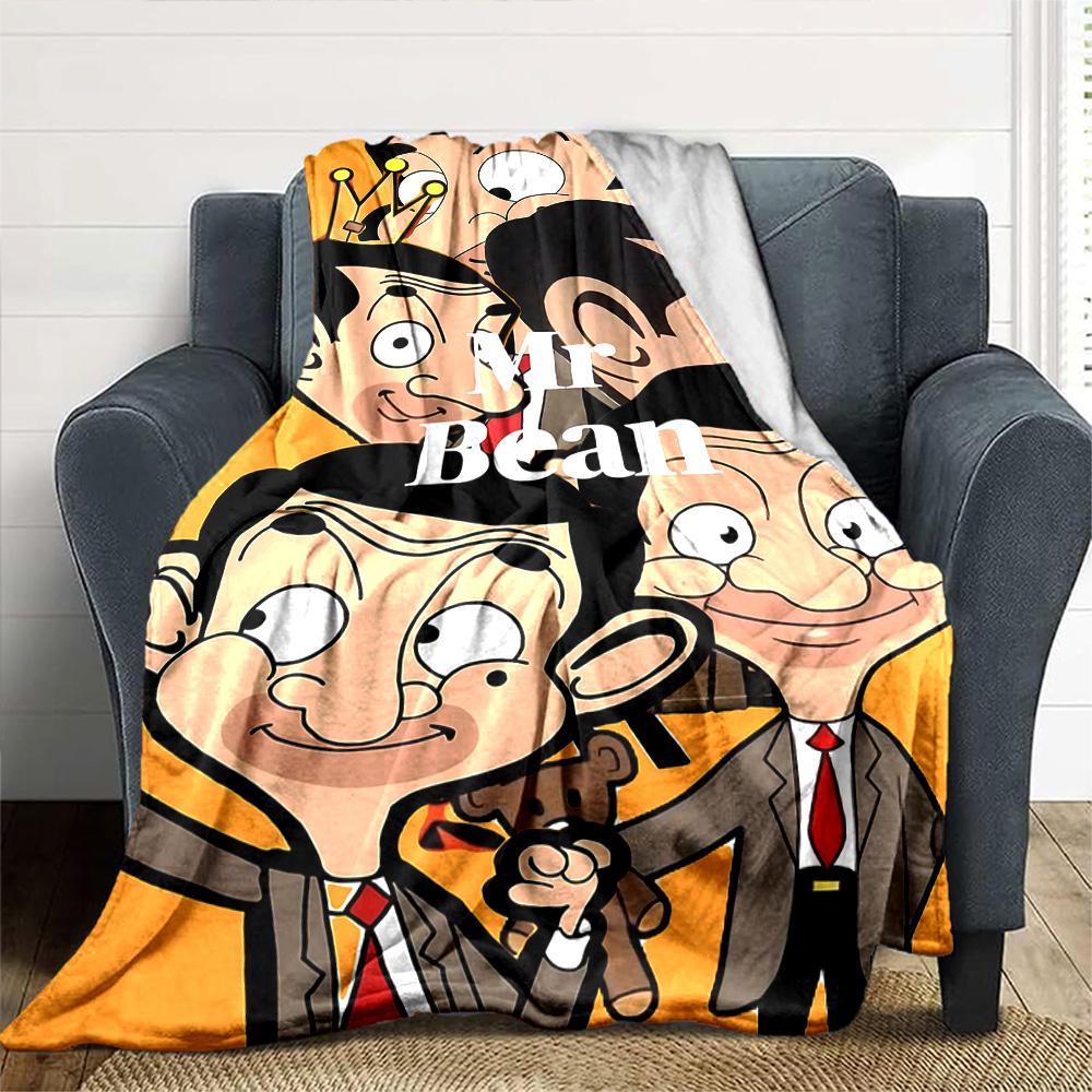 Mr. Bean Flannel Blanket Super Soft Warm Cozy Blanket for Sofa Bed Office Travel All‑Season Home Decor Gift