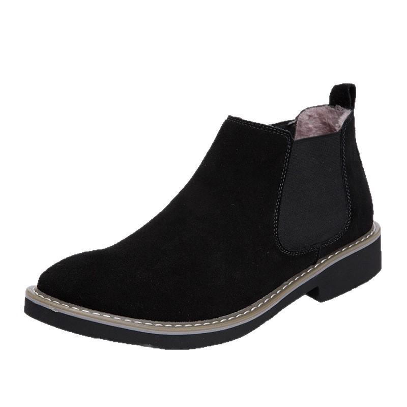 Botas Chelsea de Couro de Cano Alto Masculinas C510: Botas Curtas de Camurça Outono/Inverno, Slip-On, Casuais, Tamanho Grande, Forradas a Algodão.
