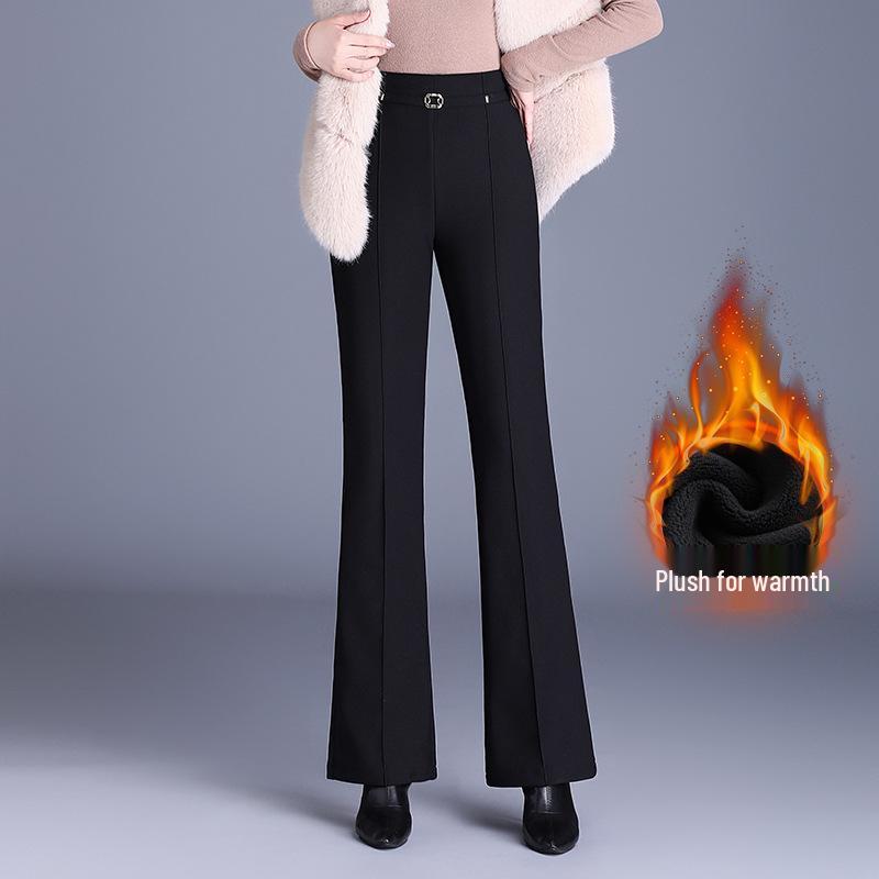 High Waist Women's Winter Velvet Micro-Flare Pants - Slimming Casual Suit with Thickened Fabric