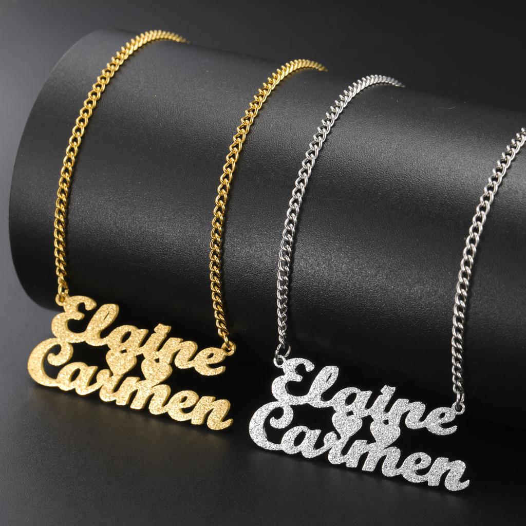 Sipuris Custom Necklace Women Jewelry Stainless Steel Golden Choker Cuban Chain Heart Ribbon Nameplate Pendant Necklace