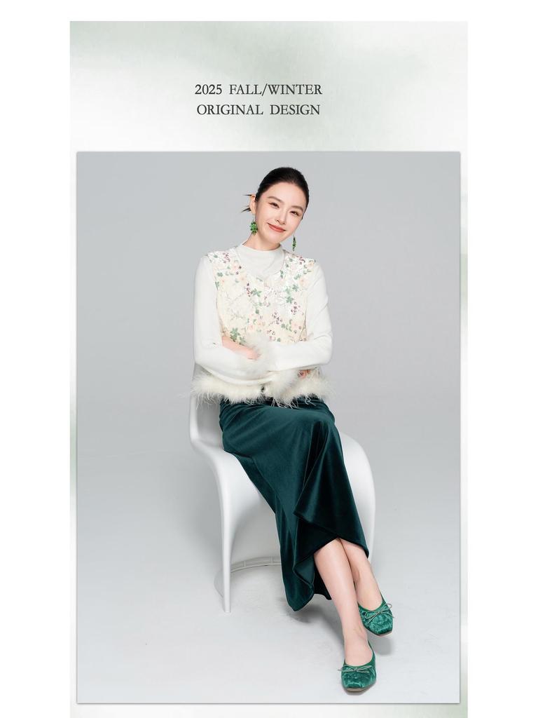 2025 Herbst Damen High Waist Samt Meerjungfrau Midi Rock - Schlankmachender Nationalstil A-Linien Design