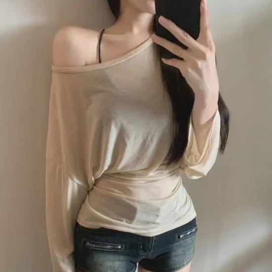 Summer Blouse Slope Collar Long Sleeve Lace-up Waist Sun Protection Cover-Up Soft Stretchy Outdoor