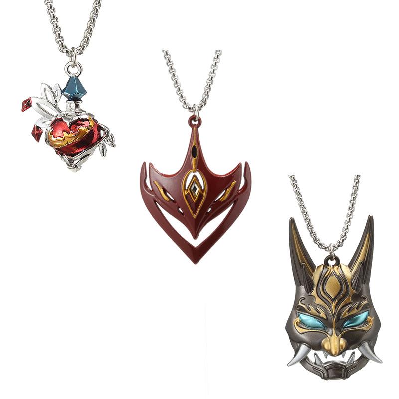 Genshin Impact Merchandise: Tartaglia Xiao Mask Weapon Model & Witch's Heart of Fire Alloy Pendant Necklace.
