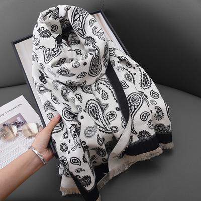 Autumn and Winter Women's Office Air Conditioning Warm Outer Shawl Japanese and Korean Imitation Cashmere Long Cashew Flower Jacquard Scarf