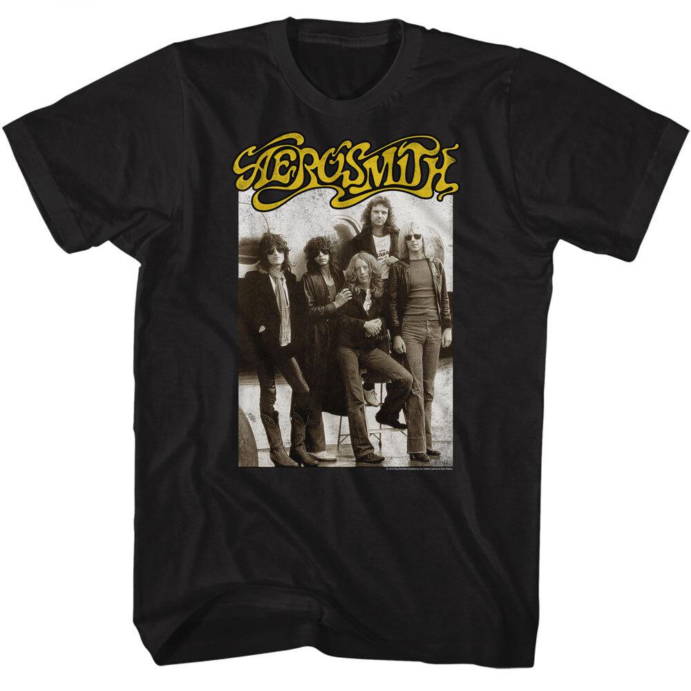 Aerosmith Group Photo By Plane Steven Tyler Men T Shirt Rock Band Music Merch XXXXL