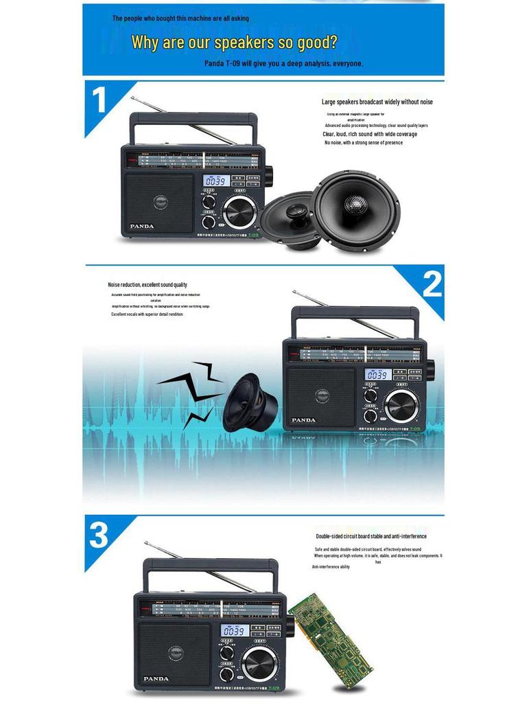 PANDA T-09 Radio: Portable Full Band FM AM SW with Card Slot for Seniors